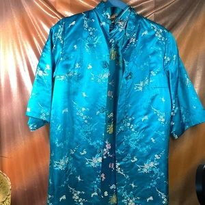 Vintage 1980’s turquoise satin‎ Chinese dress and overcoat 36” chest 201